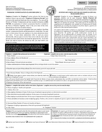 Workers Compensation Form DWC1